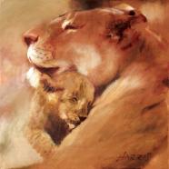 Lioness mother and cub